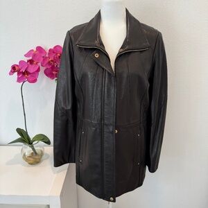 Ellen Tracy Black 100% Genuine Leather Jacket Size Medium